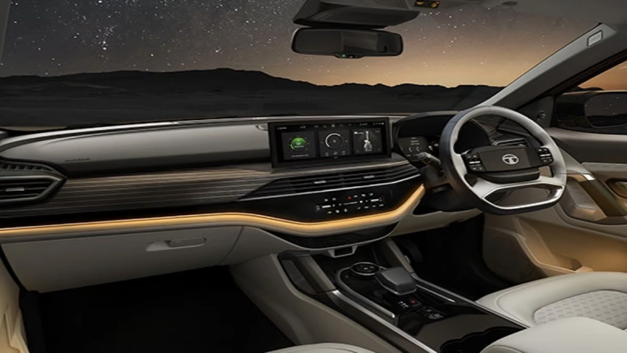 Tata Safari EV interior with triple-screen dashboard spotted during testing
