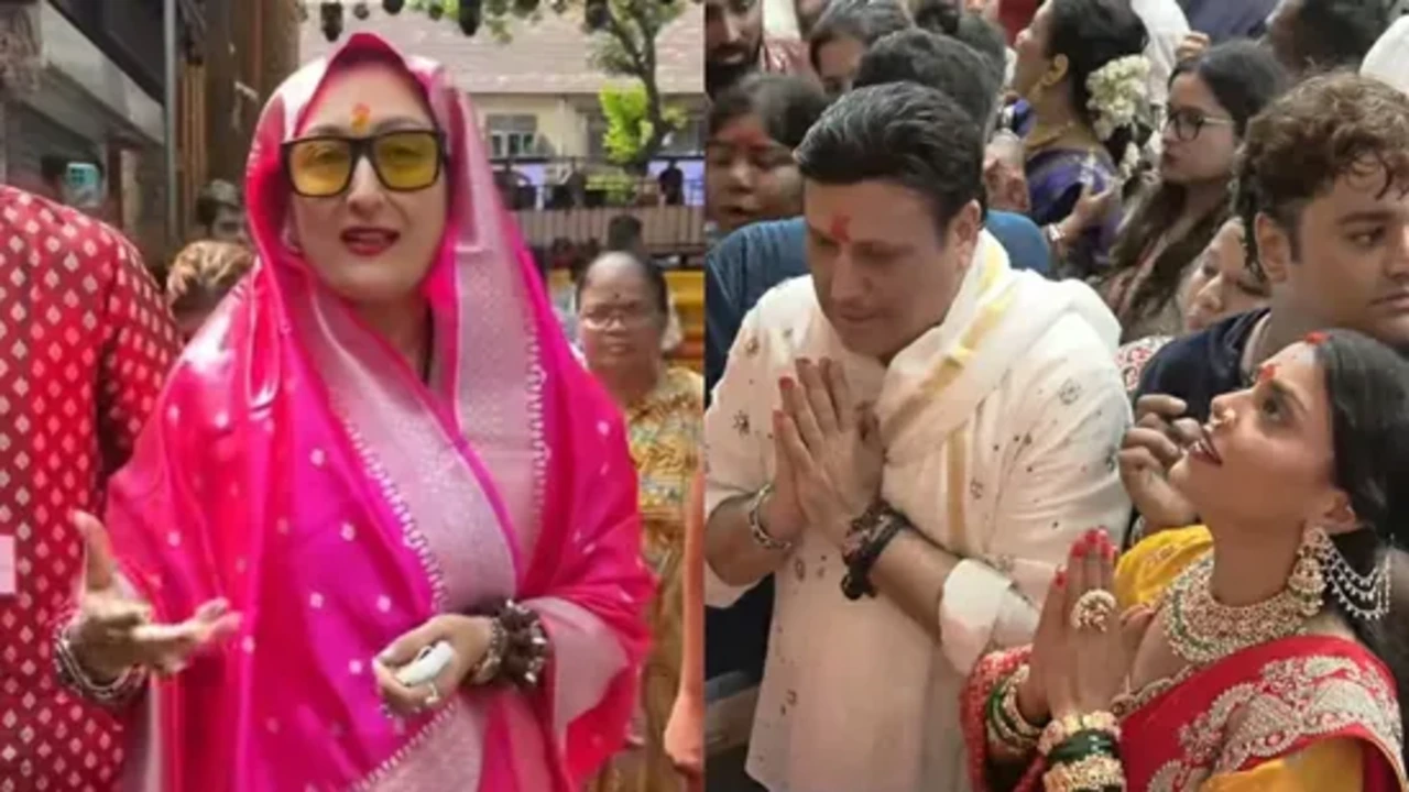 गोविंदा और कोमल रानी स्वर्णकार लालबागचा राजा के दर्शन करते हुए