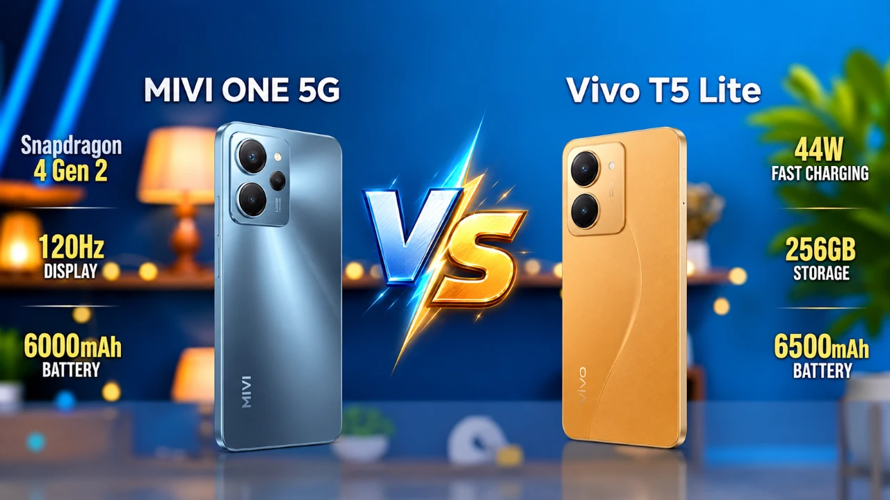 Mivi One 5G vs Vivo T5 Lite smartphones compared on price and specifications
