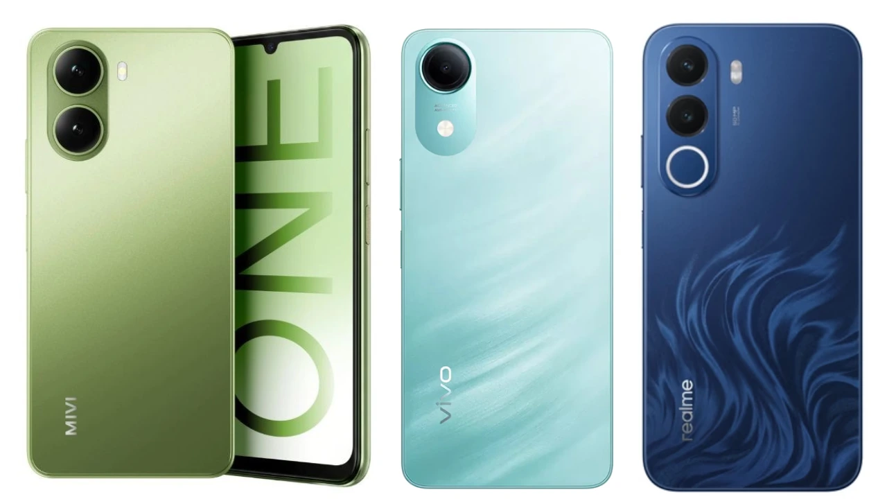 MIVI One 5G vs Vivo T5e vs Realme C100x smartphone comparison