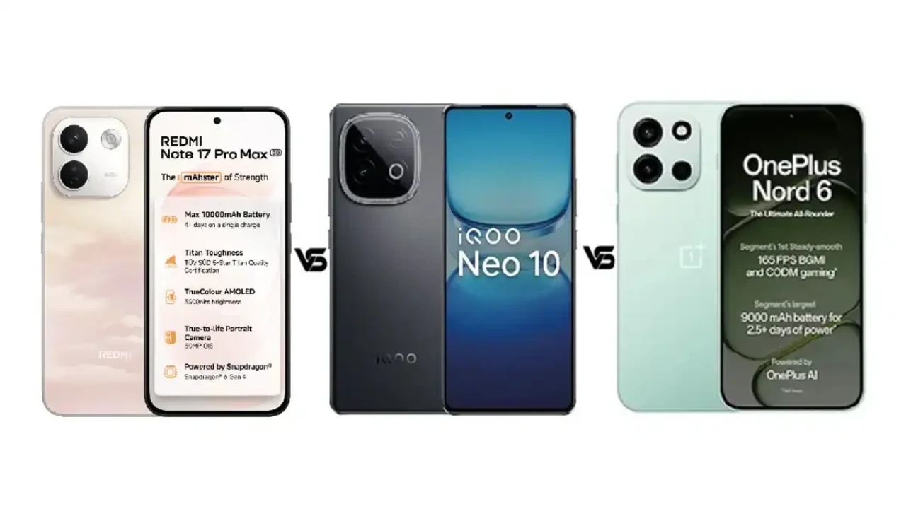 Redmi Note 17 Pro 5G vs iQOO Z11 vs OnePlus Nord CE 6 smartphone comparison under ₹40,000
