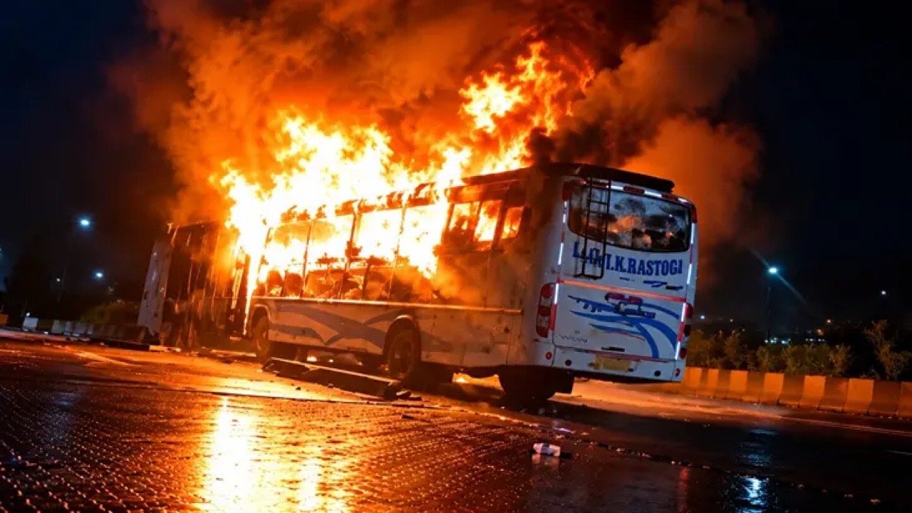 Yamuna Expressway bus fire after sleeper bus catches fire